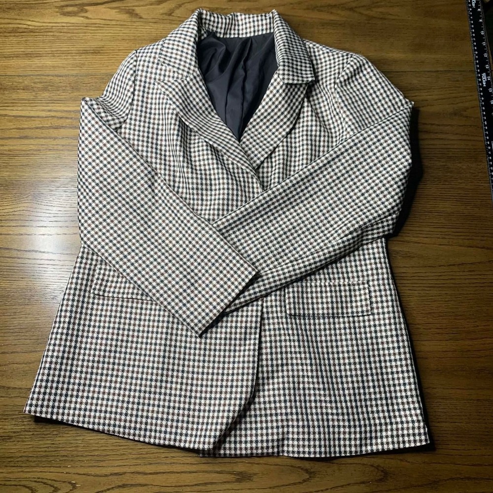 Unbranded Brown Houndstooth Blazer Jacket Size L